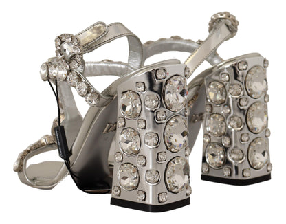 Dolce &amp; Gabbana Silver Crystals Strap Buckle High Heel Sandals