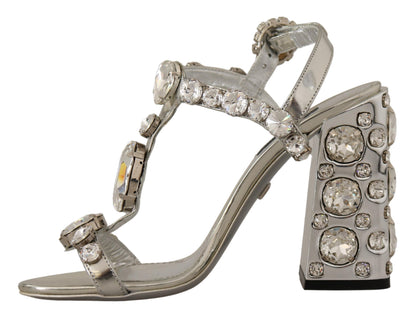 Dolce &amp; Gabbana Silver Crystals Strap Buckle High Heel Sandals