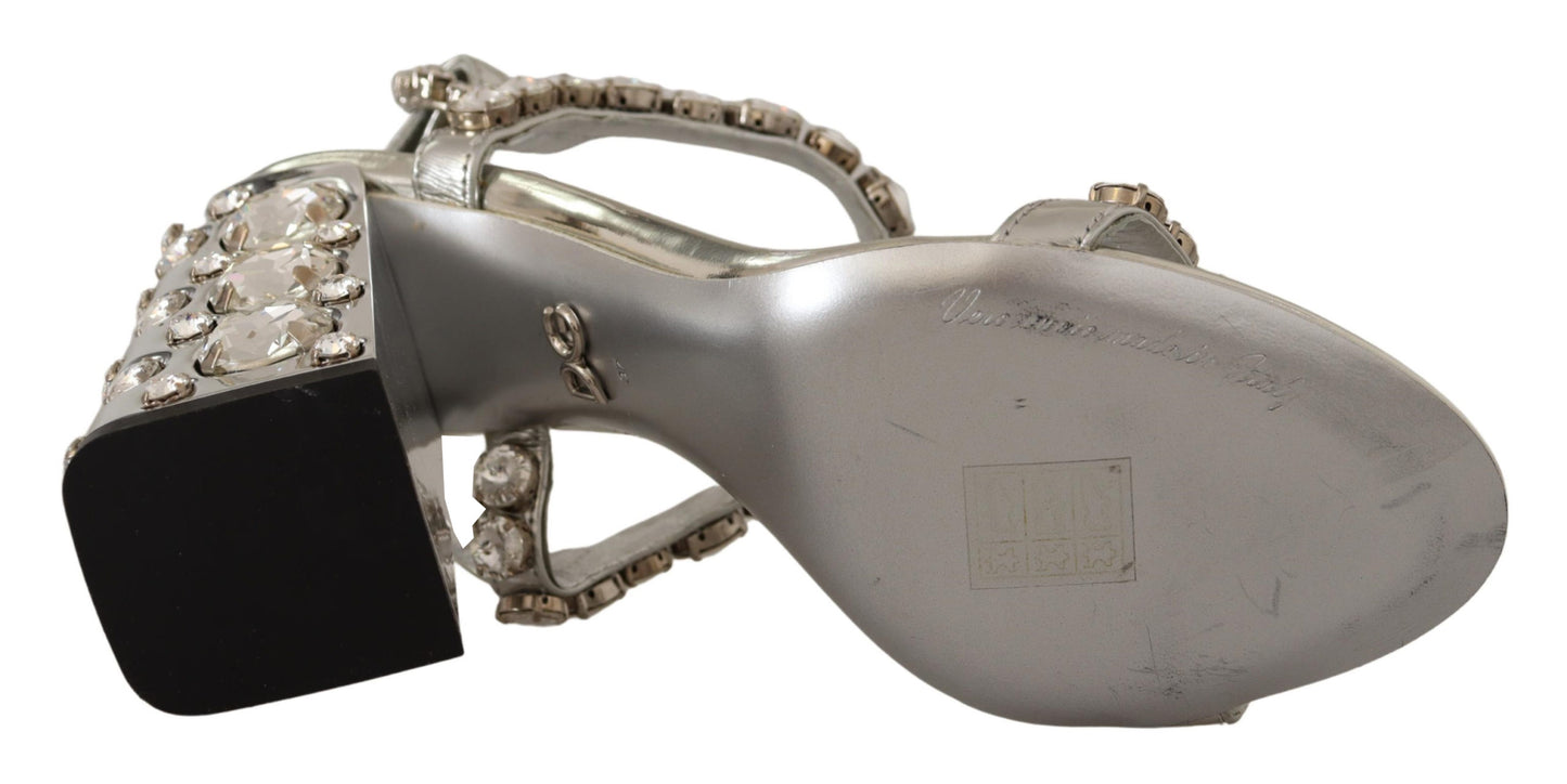 Dolce &amp; Gabbana Silver Crystals Strap Buckle High Heel Sandals