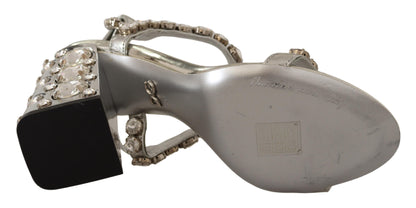 Dolce &amp; Gabbana Silver Crystals Strap Buckle High Heel Sandals