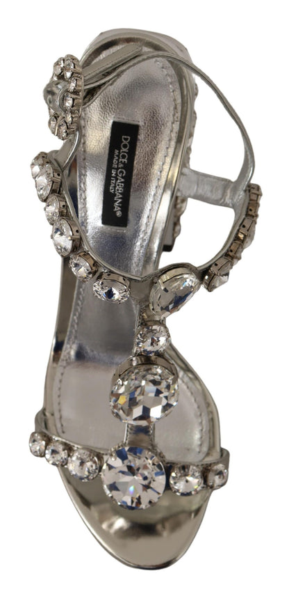 Dolce &amp; Gabbana Silver Crystals Strap Buckle High Heel Sandals