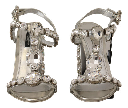 Dolce &amp; Gabbana Silver Crystals Strap Buckle High Heel Sandals