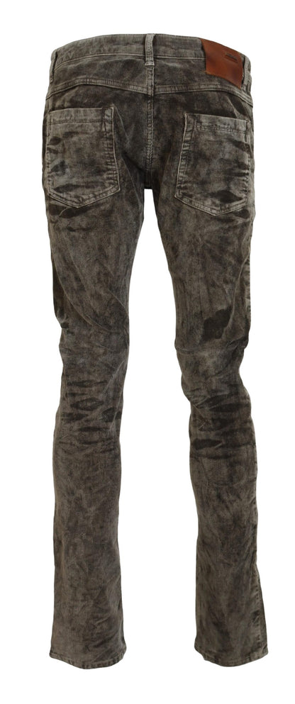 Eight Gray Washed Cotton Corduroy Slim Fit Men Jeans