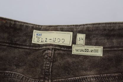 Eight Gray Washed Cotton Corduroy Slim Fit Men Jeans