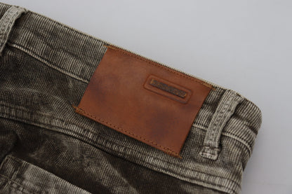 Eight Gray Washed Cotton Corduroy Slim Fit Men Jeans