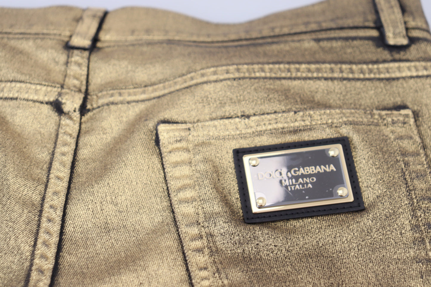 Dolce &amp; Gabbana Gold Cotton Tattered Skinny Men Denim Jeans