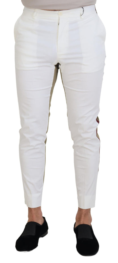 Dolce &amp; Gabbana White Brown Slim Fit Chino Pants
