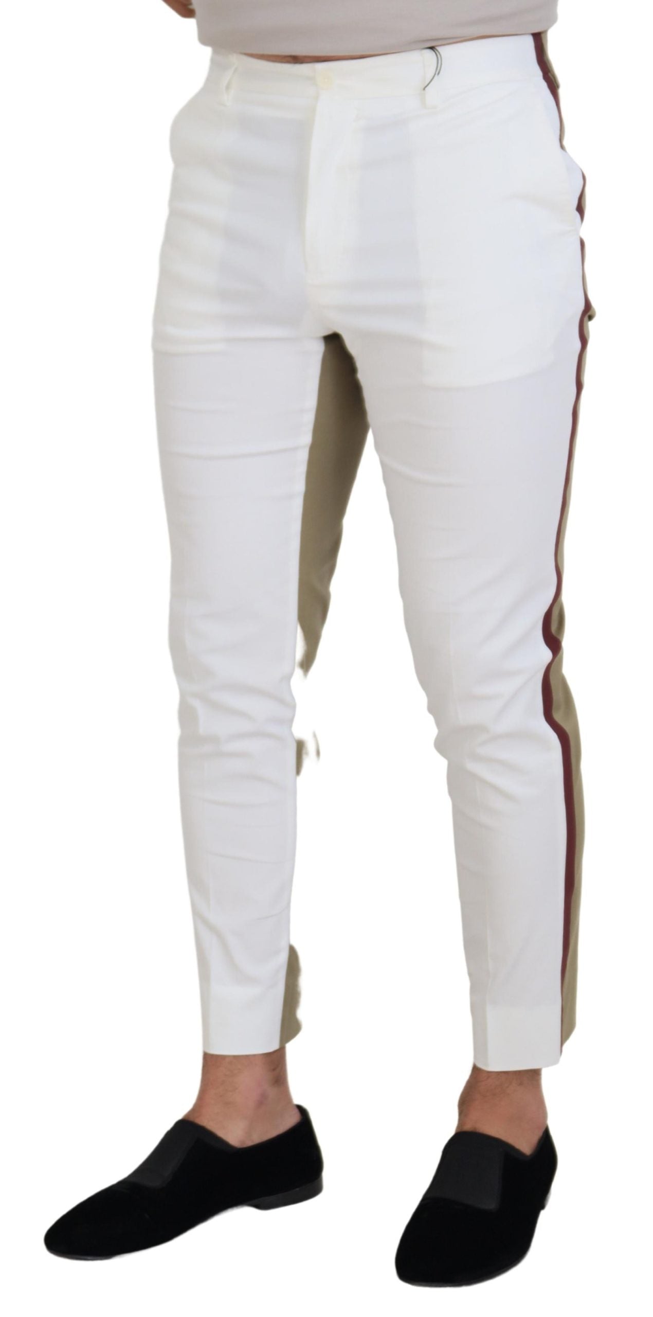 Dolce &amp; Gabbana White Brown Slim Fit Chino Pants