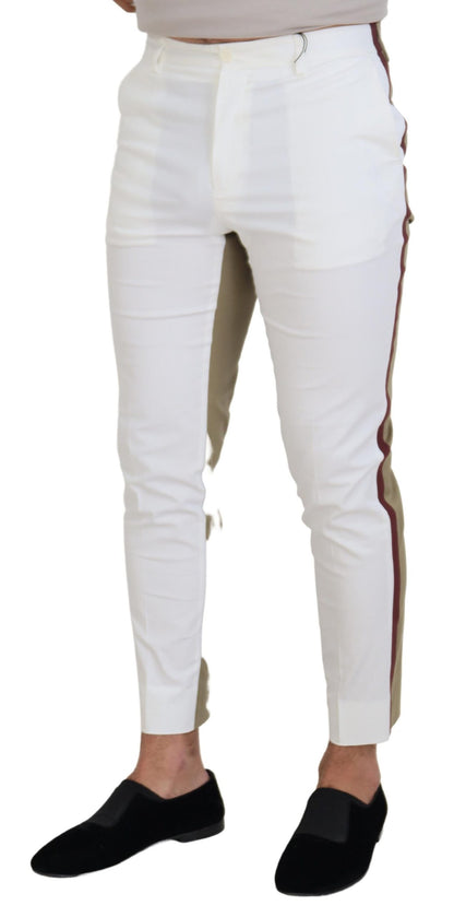 Dolce &amp; Gabbana White Brown Slim Fit Chino Pants