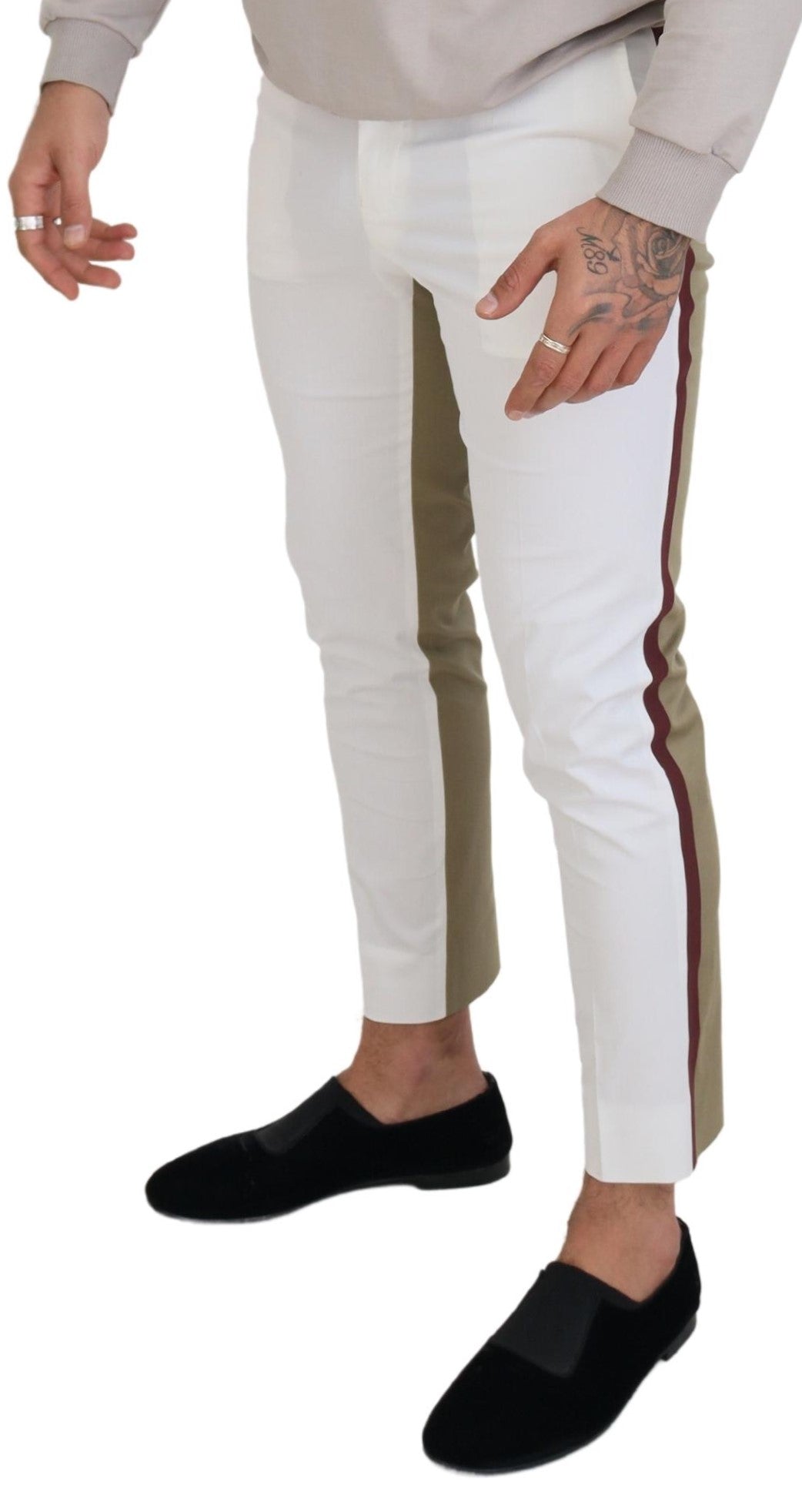 Dolce &amp; Gabbana White Brown Slim Fit Chino Pants
