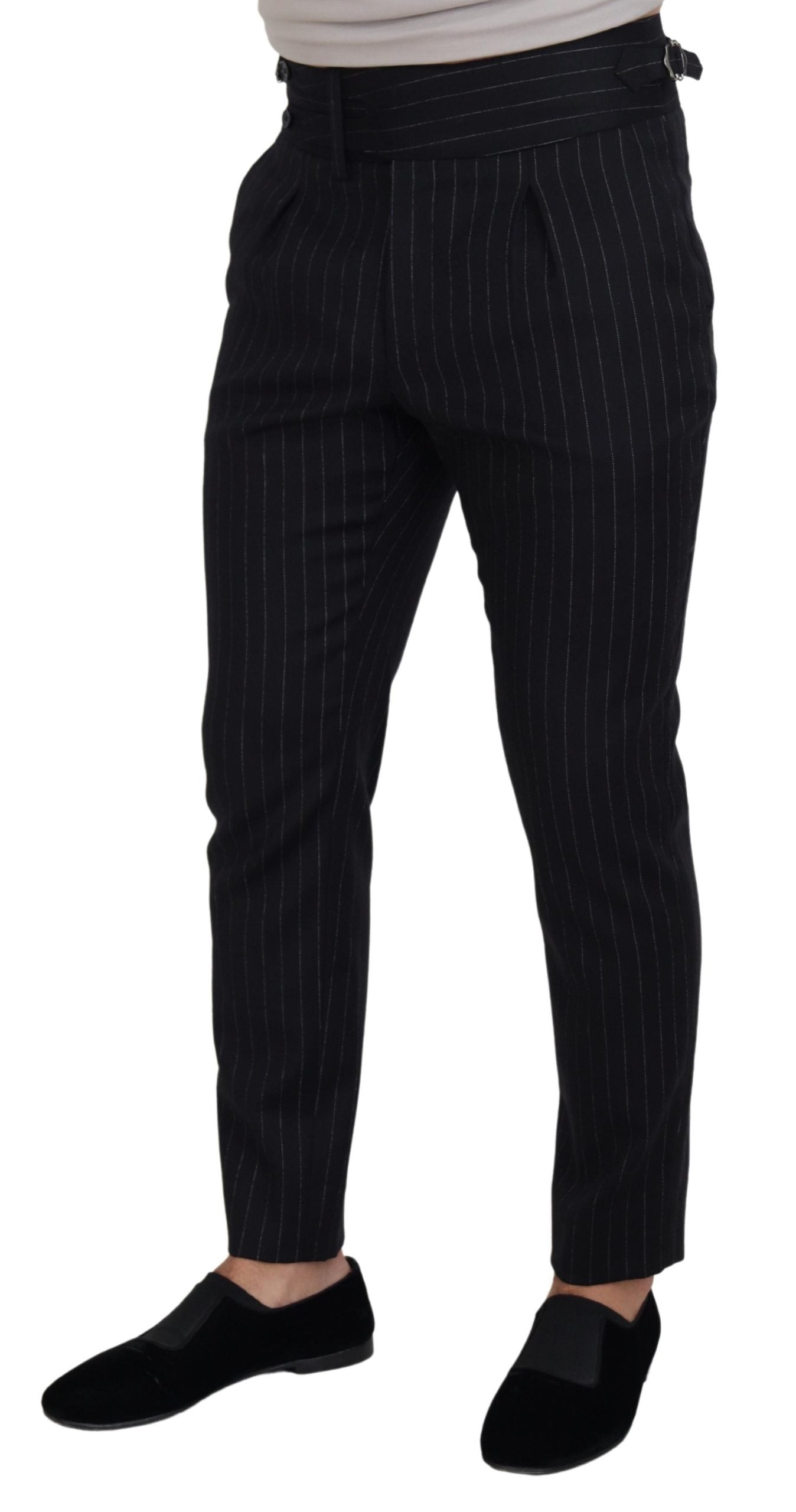 Dolce &amp; Gabbana Black Wool Striped Chino Pants