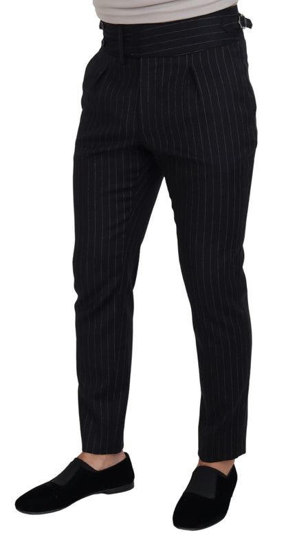 Dolce &amp; Gabbana Black Wool Striped Chino Pants