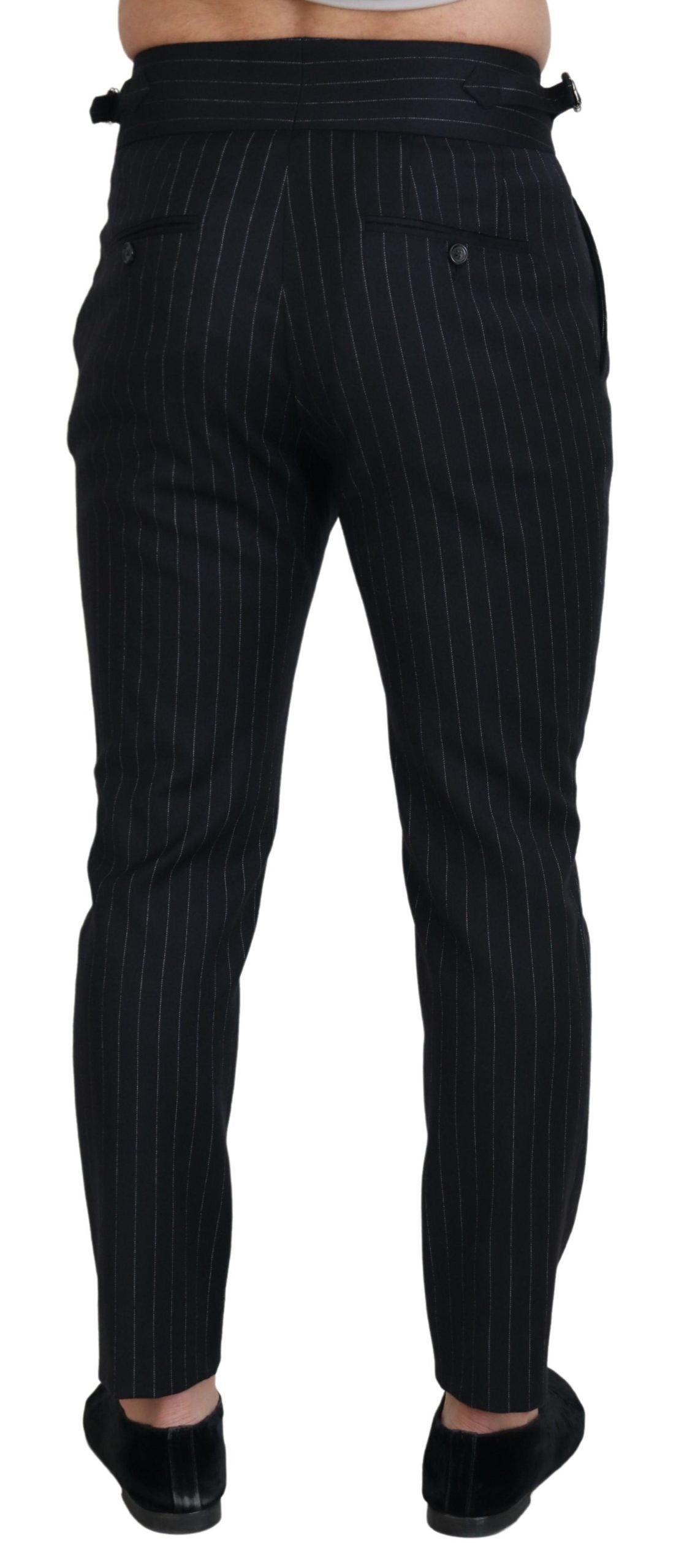 Dolce &amp; Gabbana Black Wool Striped Chino Pants