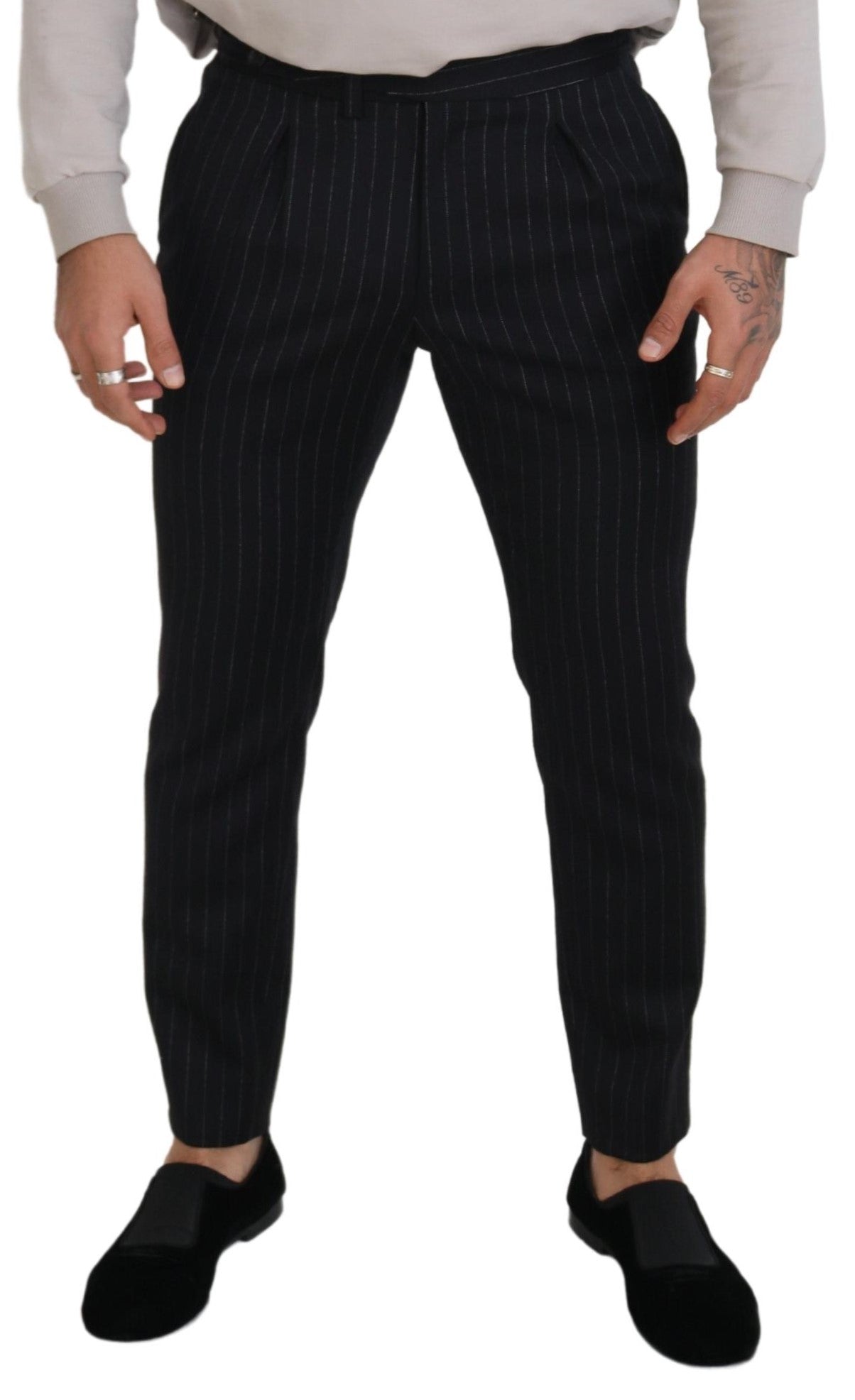 Dolce &amp; Gabbana Black Wool Striped Chino Pants