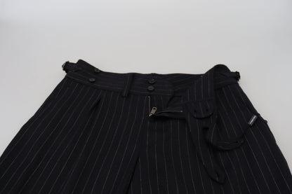 Dolce &amp; Gabbana Black Wool Striped Chino Pants