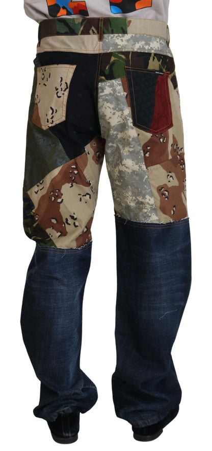 Jean Dolce &amp; Gabbana en denim patchwork riche en soie mélangée