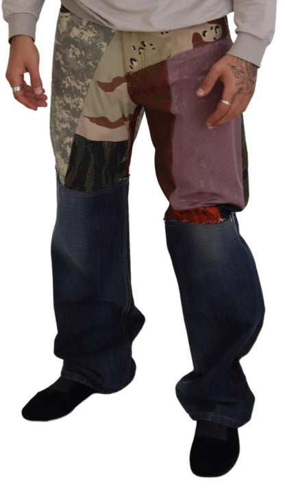 Jean Dolce &amp; Gabbana en denim patchwork riche en soie mélangée