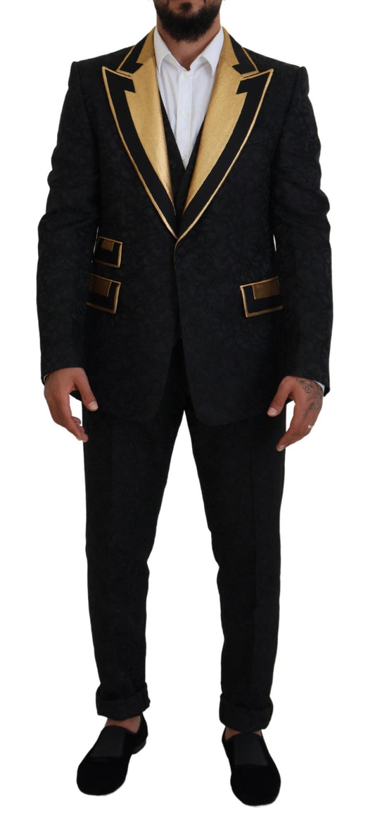 Costume 3 pièces slim noir et or élégant Dolce &amp; Gabbana