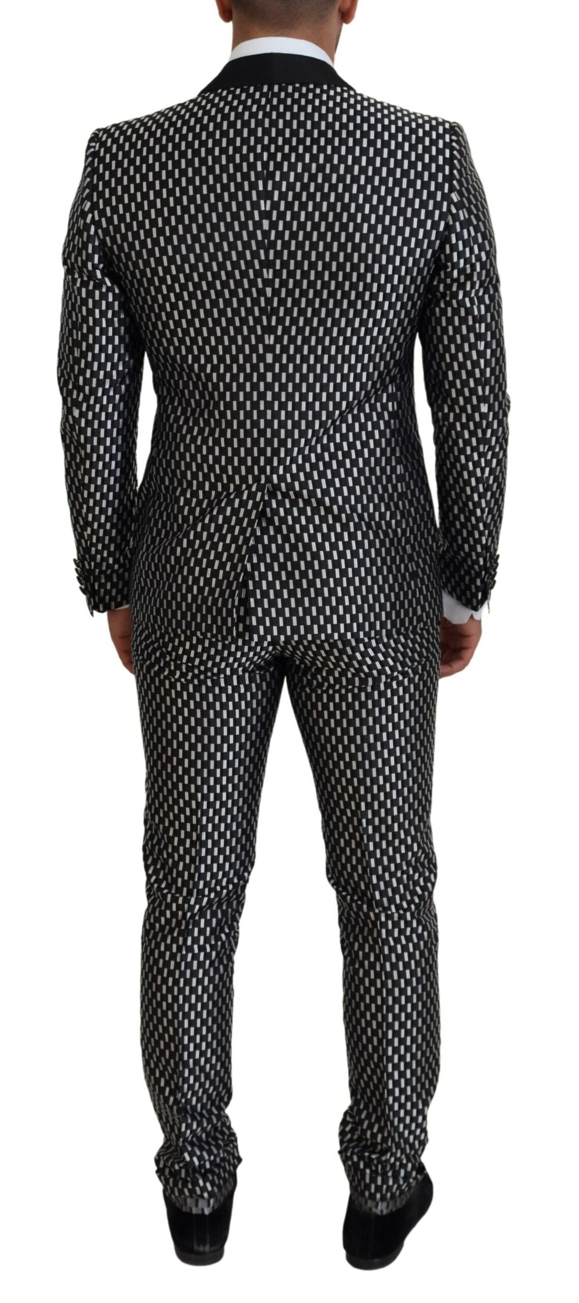 Dolce &amp; Gabbana Black White Silk MARTINI Slim Fit Suit