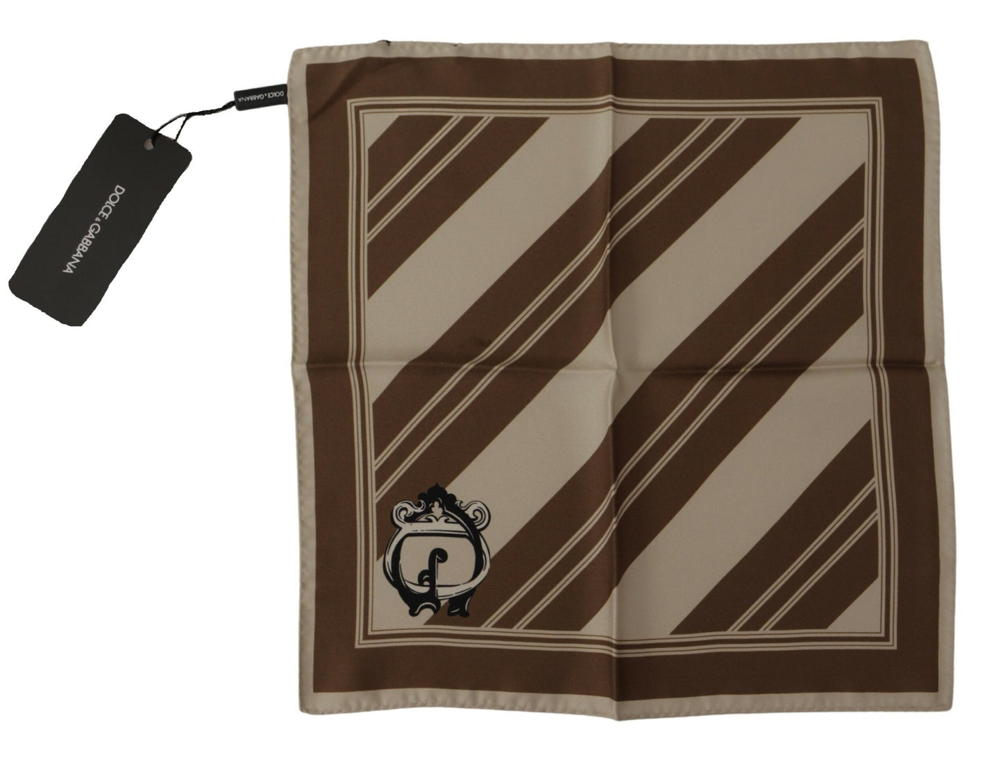 Dolce & Gabbana Brown Stripes DG Logo Square Mens Handkerchief Scarf by Dolce & Gabbana