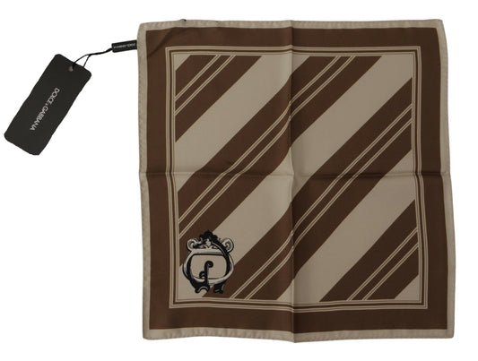Dolce & Gabbana Brown Stripes DG Logo Square Mens Handkerchief Scarf by Dolce & Gabbana