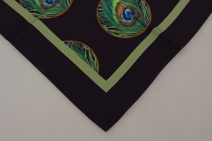 Dolce & Gabbana Black Peacock Feather DG Printed Square Handkerchief Scarf by Dolce & Gabbana