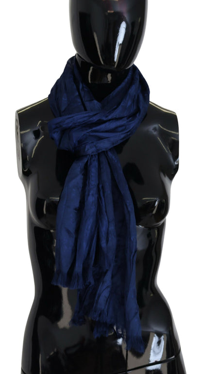 Costume National Blue Silk Shawl Foulard Fringes Scarf by Costume National