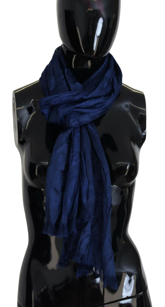 Costume National Blue Silk Shawl Foulard Fringes Scarf by Costume National