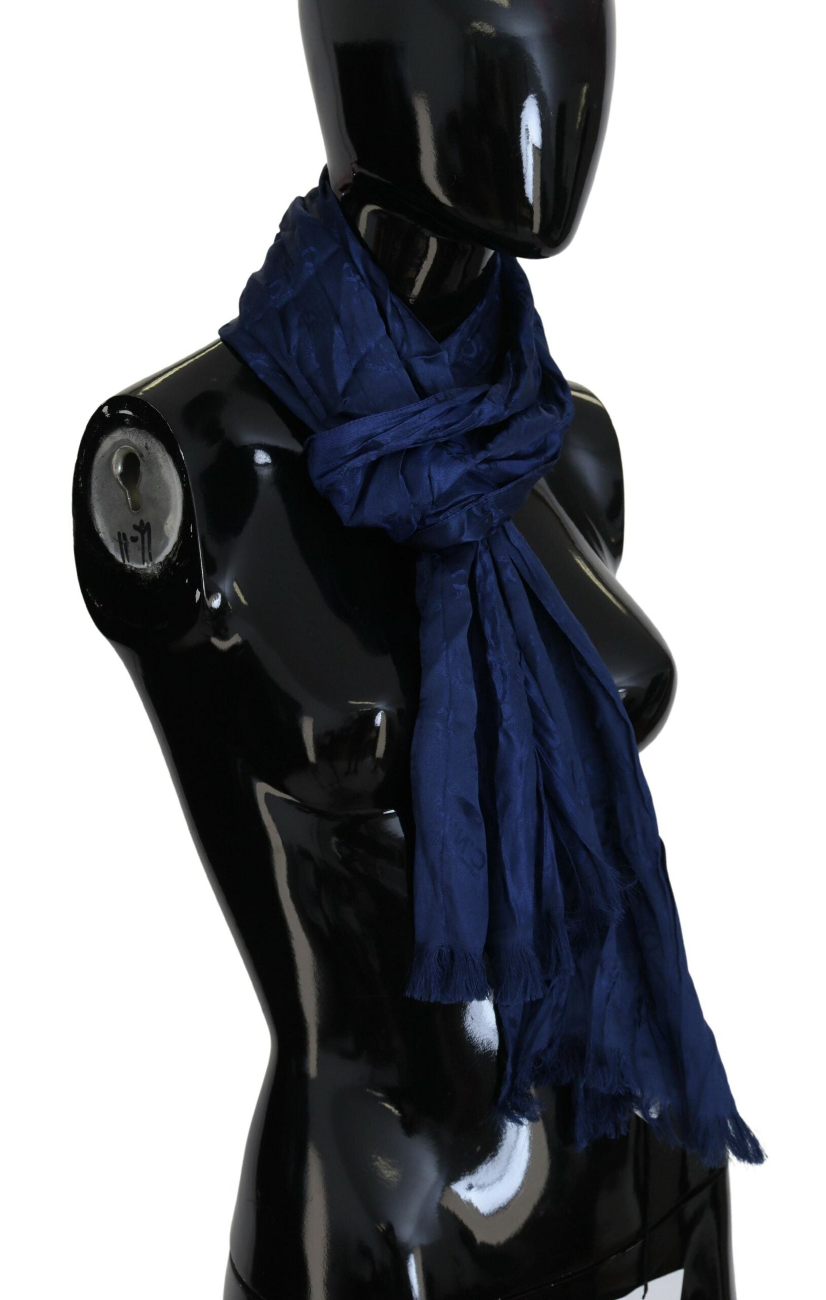 Costume National Blue Silk Shawl Foulard Fringes Scarf by Costume National
