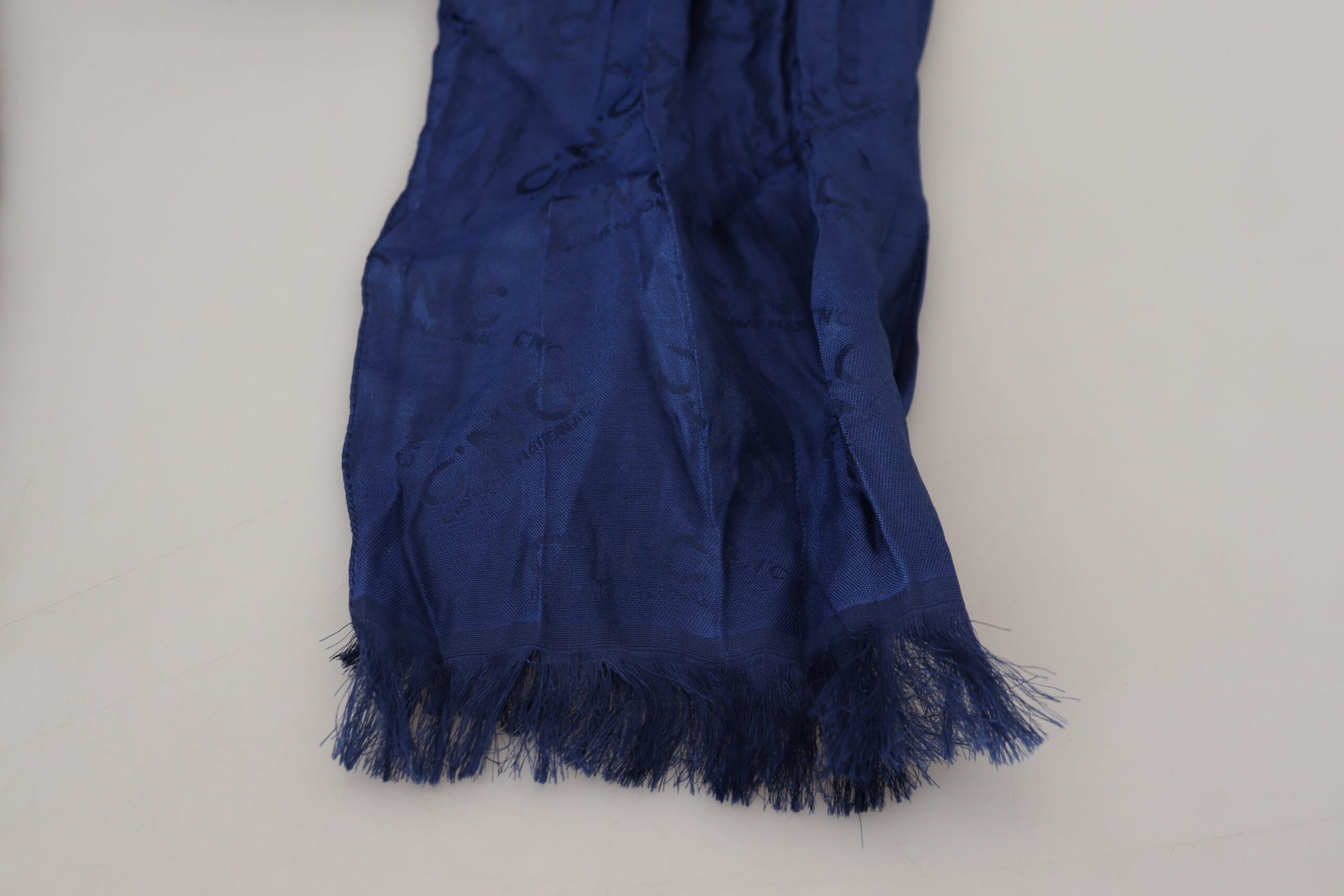 Costume National Blue Silk Shawl Foulard Fringes Scarf by Costume National