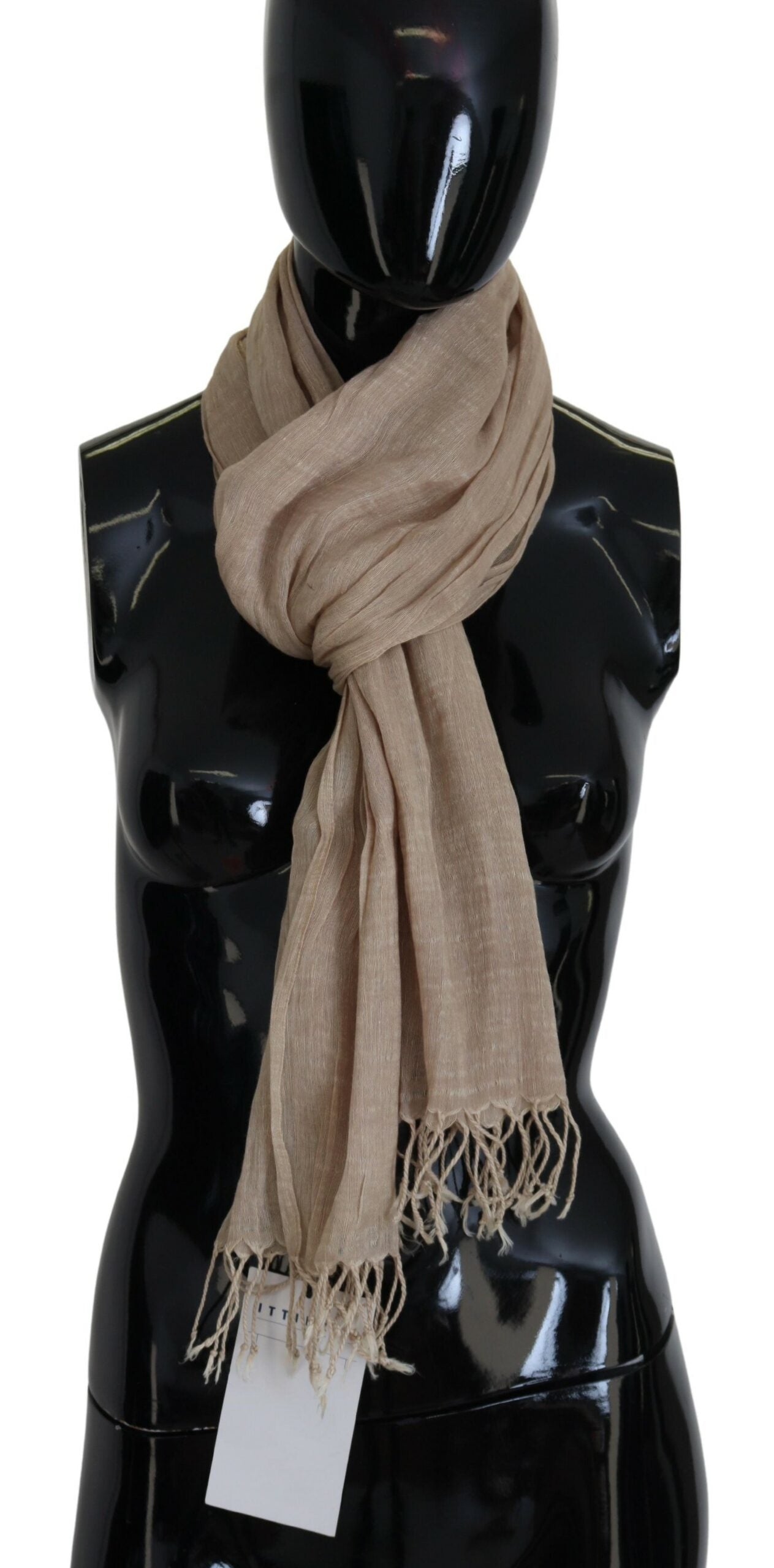 Costume National Beige Cotton Shawl Foulard Fringe Scarf by Costume National