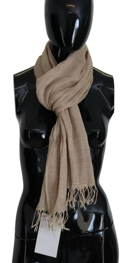 Costume National Beige Cotton Shawl Foulard Fringe Scarf by Costume National
