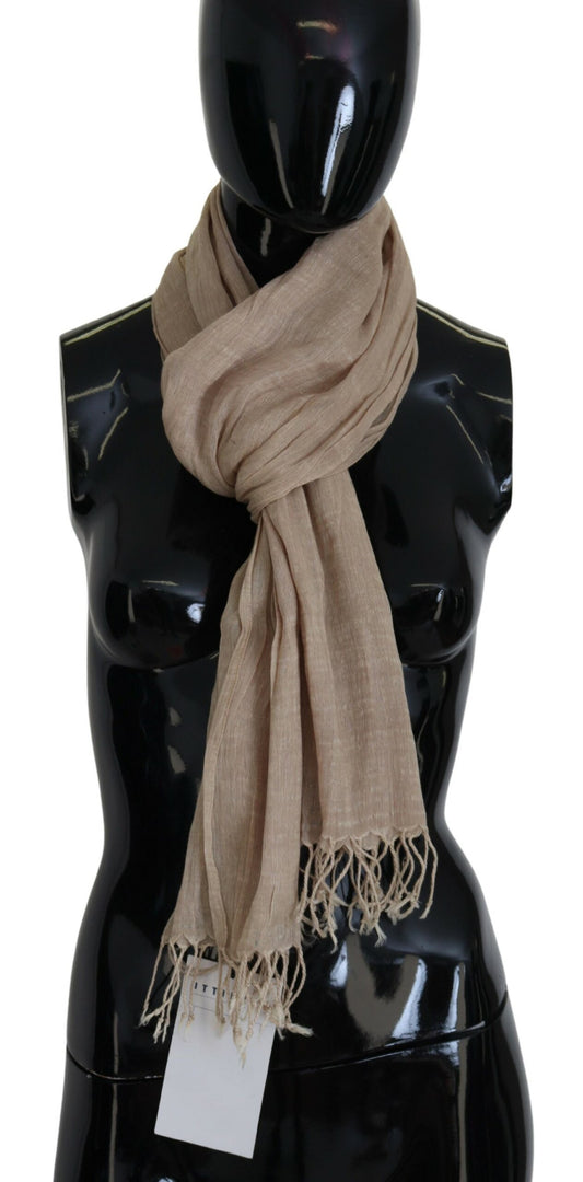 Costume National Beige Cotton Shawl Foulard Fringe Scarf by Costume National