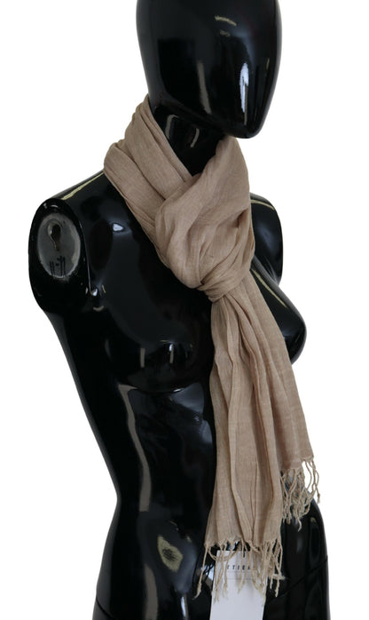 Costume National Beige Cotton Shawl Foulard Fringe Scarf by Costume National