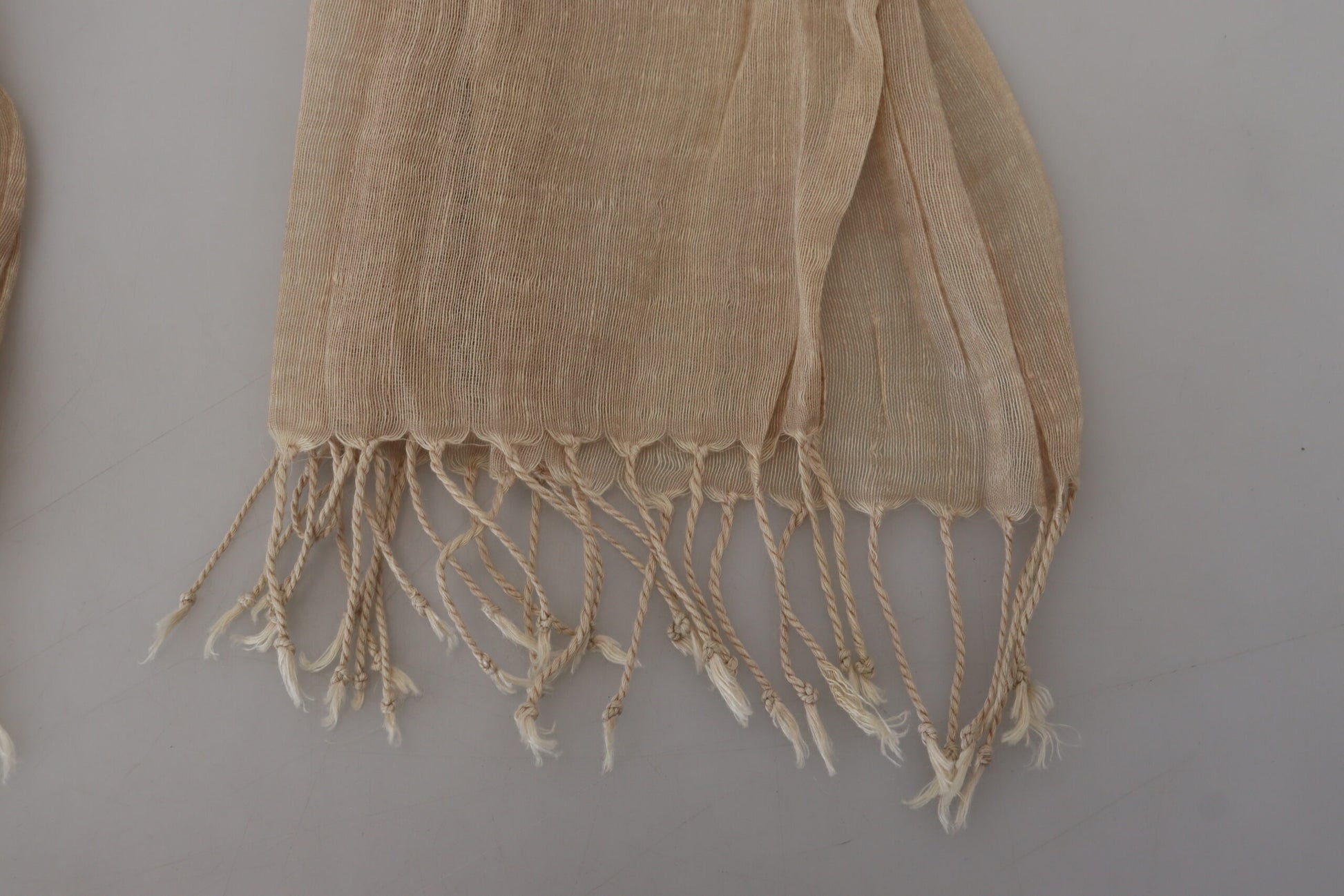 Costume National Beige Cotton Shawl Foulard Fringe Scarf by Costume National