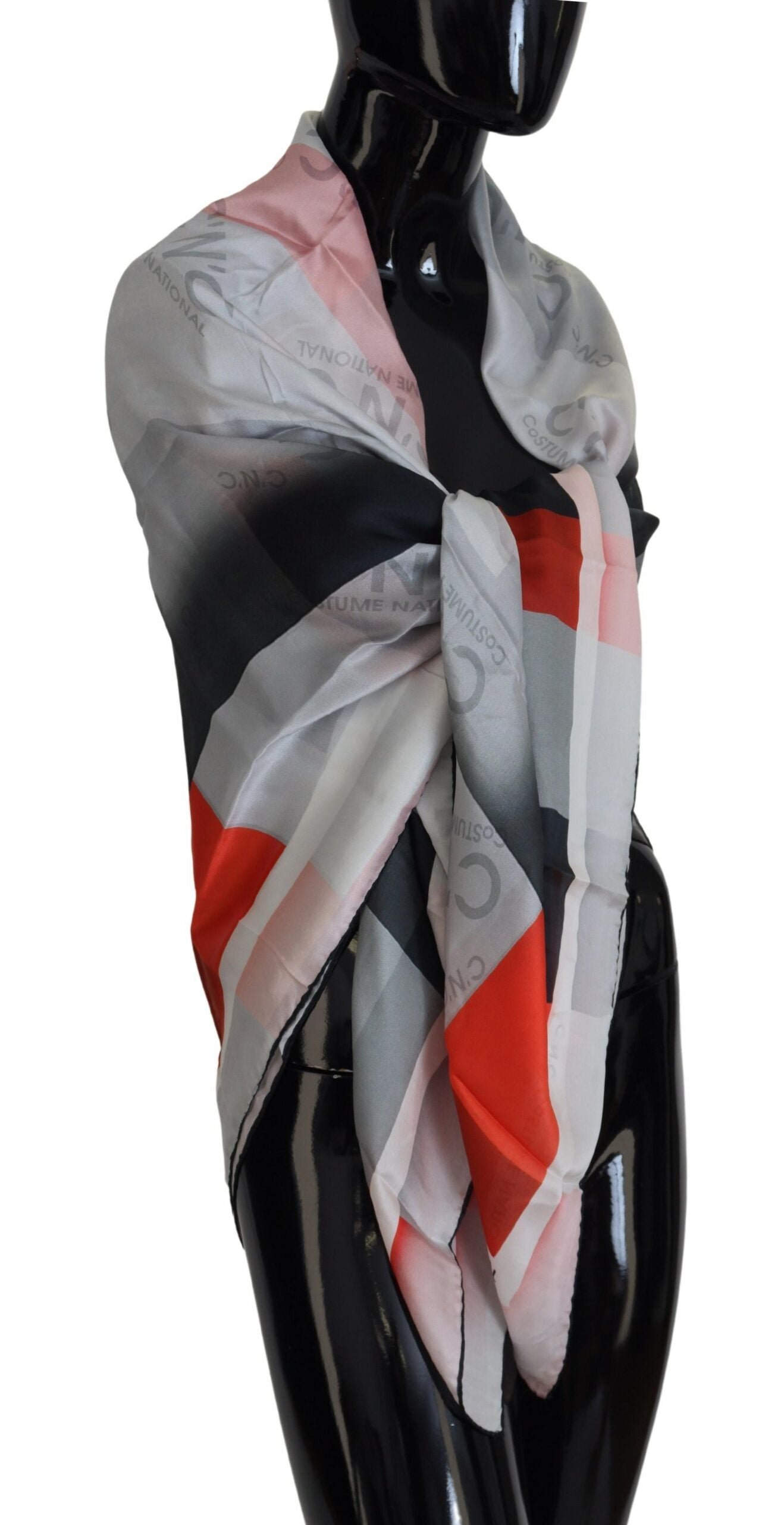 Costume National Gray Red Shawl Foulard Wrap Scarf by Costume National