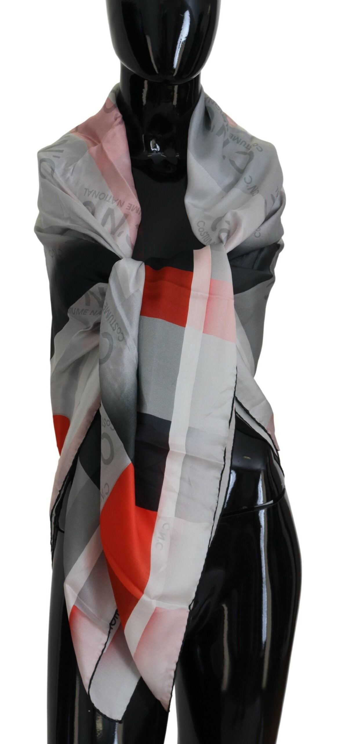Costume National Gray Red Shawl Foulard Wrap Scarf by Costume National