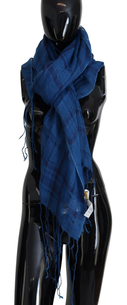 Costume National Blue Linen Shawl Foulard Fringes Scarf by Costume National