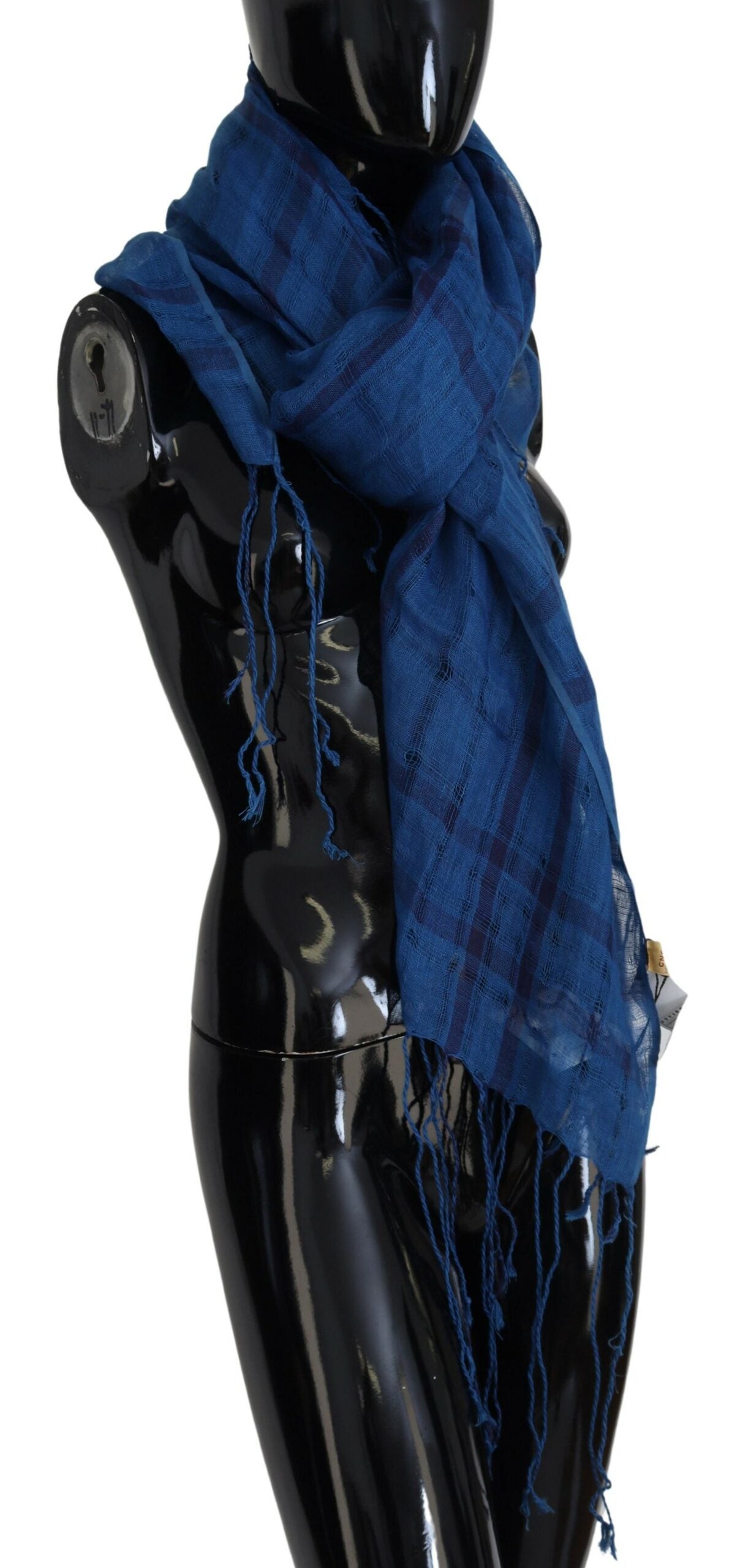 Costume National Blue Linen Shawl Foulard Fringes Scarf by Costume National