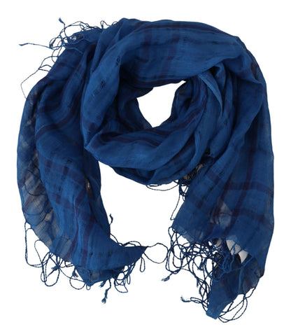 Costume National Blue Linen Shawl Foulard Fringes Scarf by Costume National