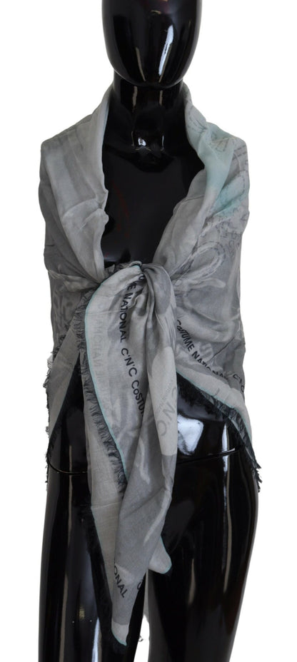 Costume National Gray Print Shawl Foulard Fringes Scarf by Costume National