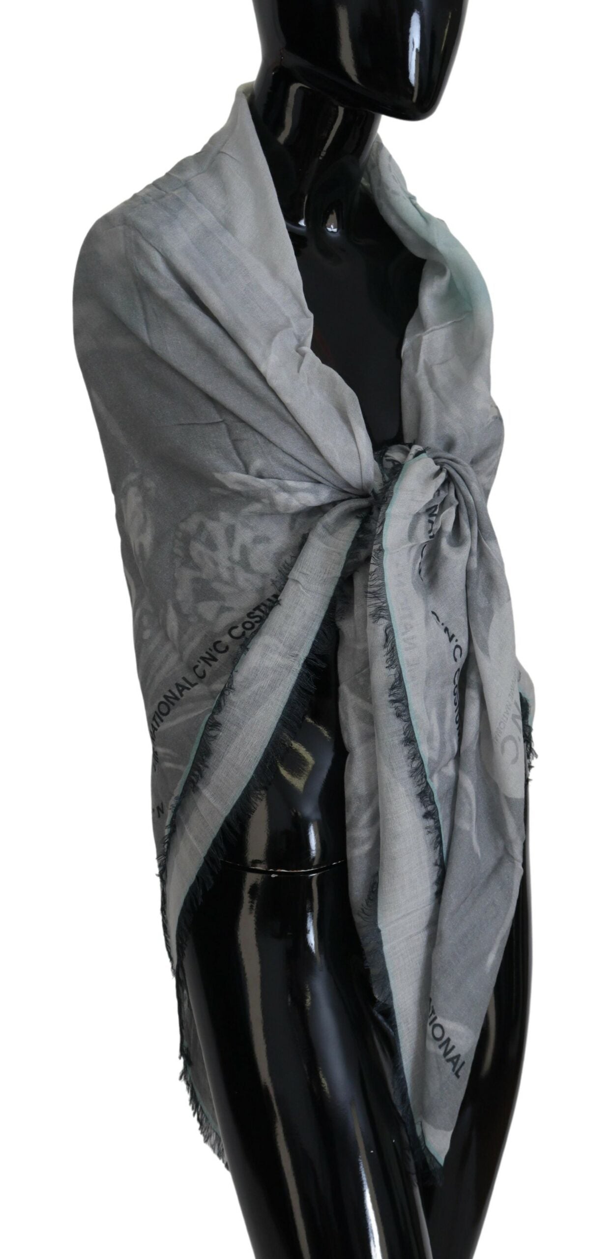 Costume National Gray Print Shawl Foulard Fringes Scarf by Costume National