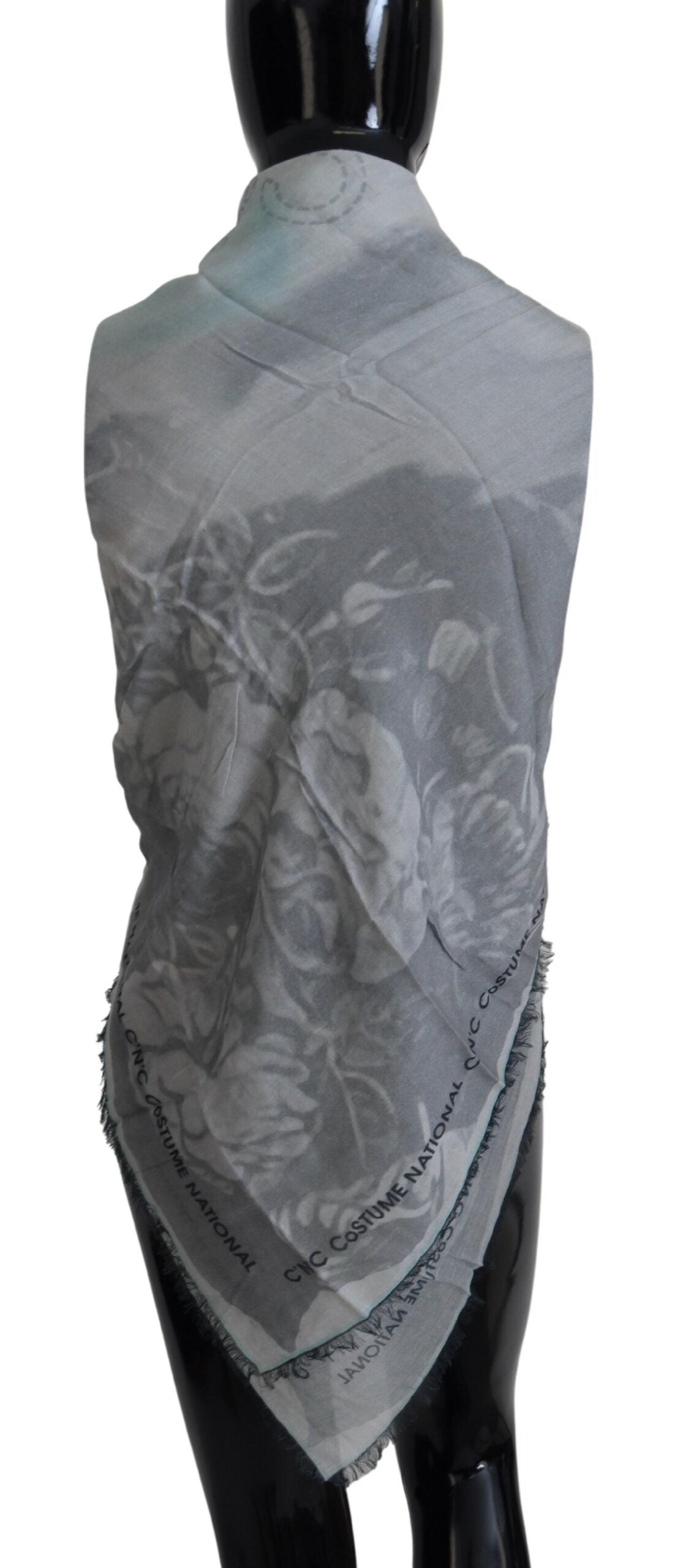 Costume National Gray Print Shawl Foulard Fringes Scarf by Costume National