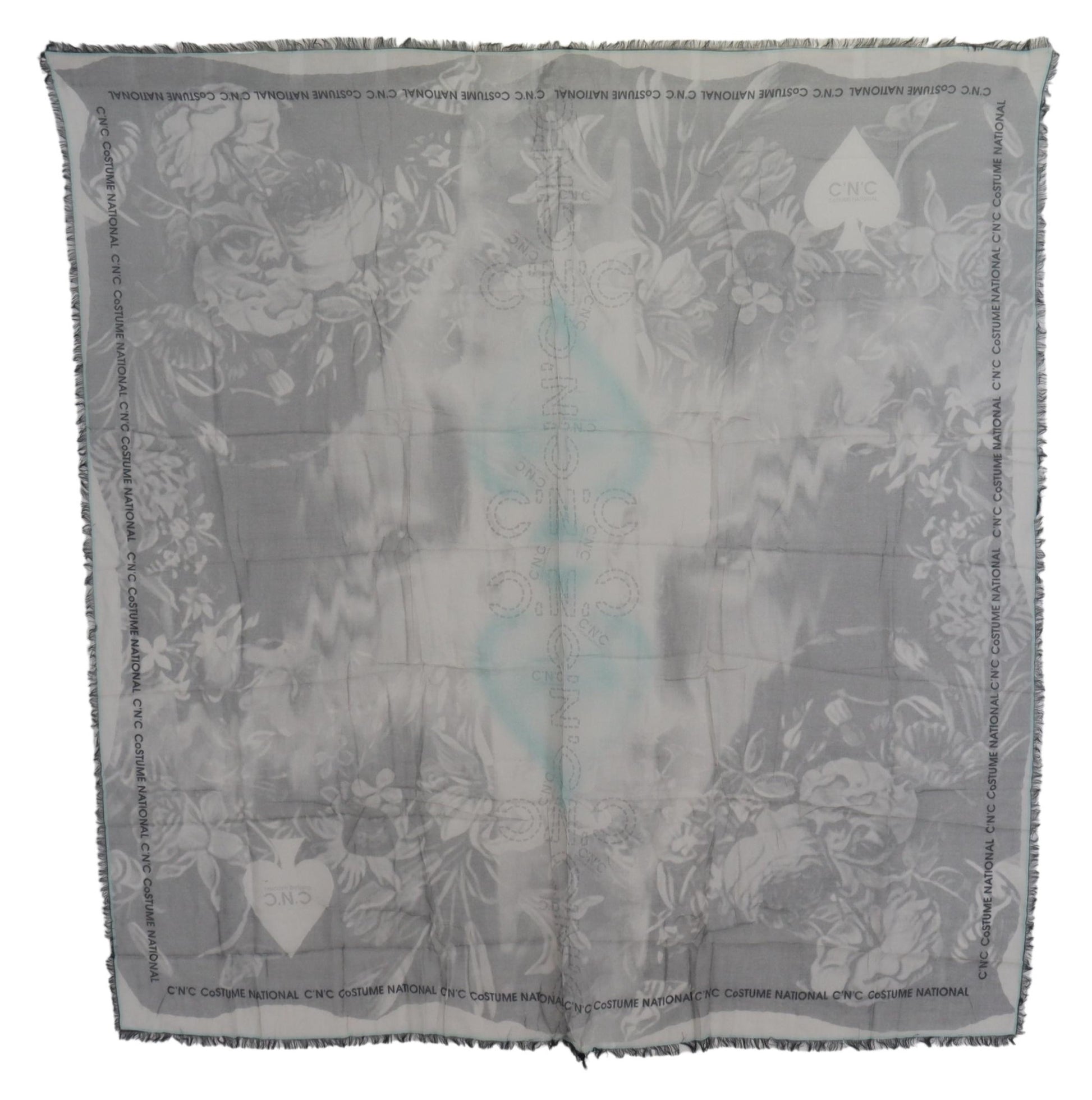 Costume National Gray Print Shawl Foulard Fringes Scarf by Costume National