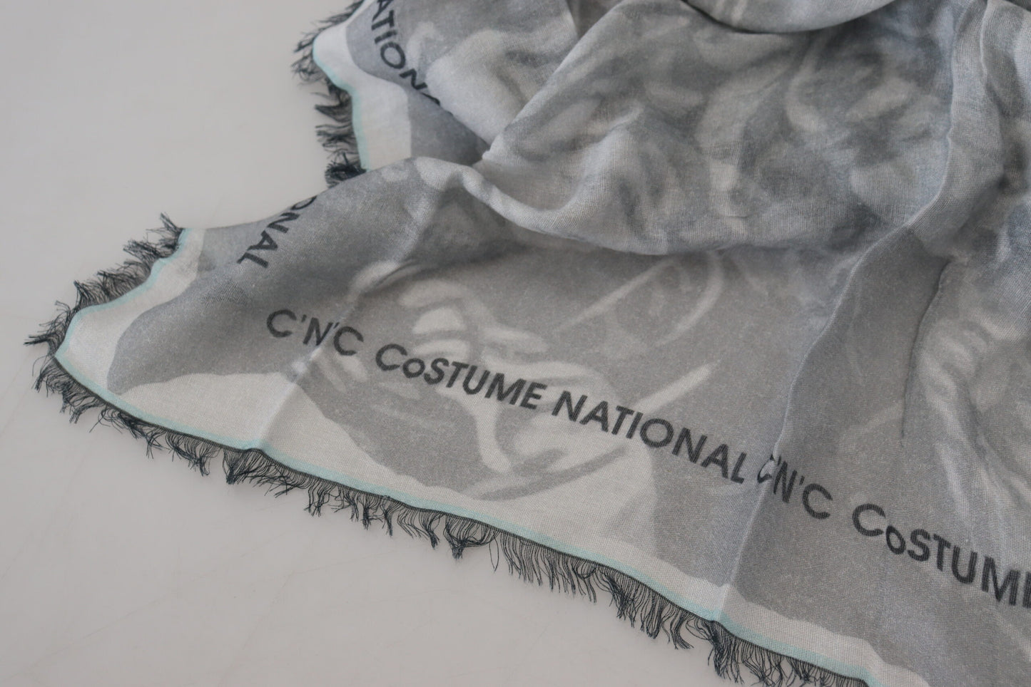 Costume National Gray Print Shawl Foulard Fringes Scarf by Costume National