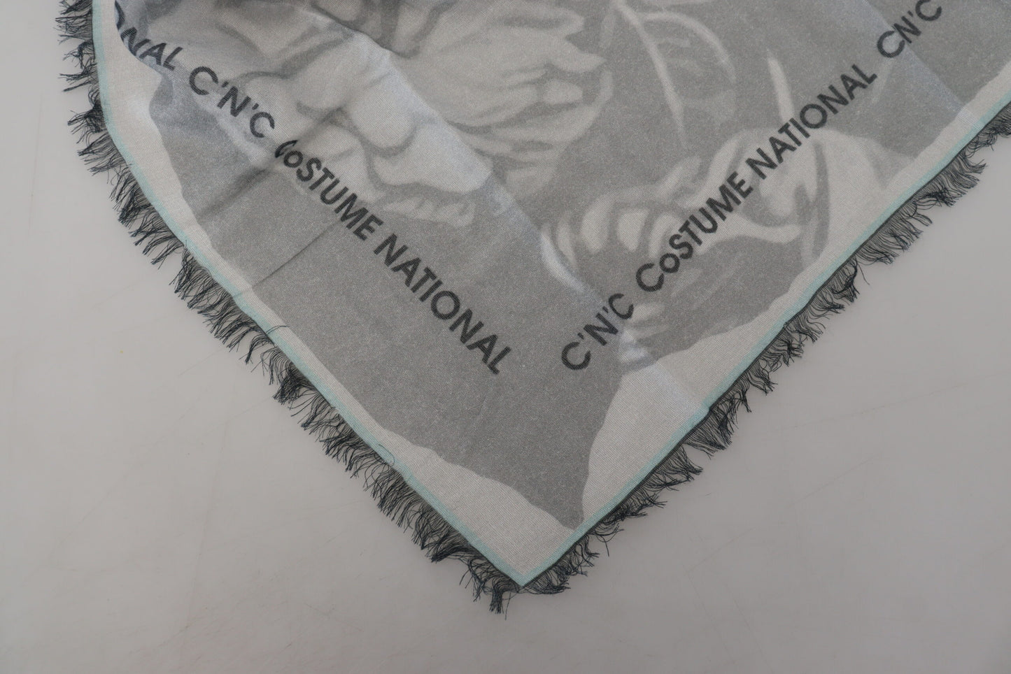 Costume National Gray Print Shawl Foulard Fringes Scarf by Costume National