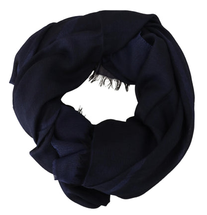 GF Ferre Dark Blue Wool Neck Wrap Shawl Fringes Scarf by GF Ferre