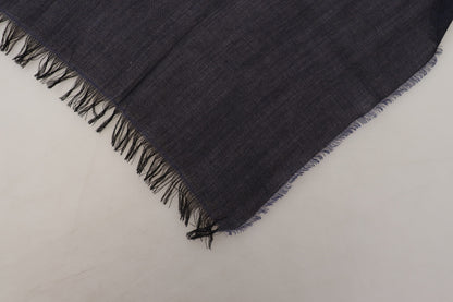 GF Ferre Dark Blue Wool Neck Wrap Shawl Fringes Scarf by GF Ferre