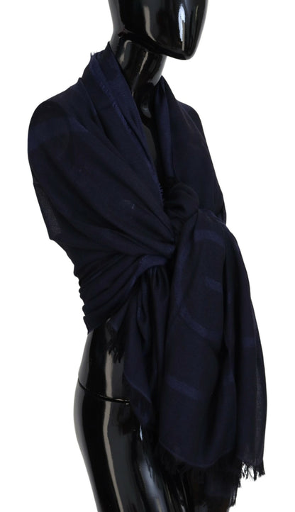 GF Ferre Dark Blue Wool Neck Wrap Shawl Fringes Scarf by GF Ferre