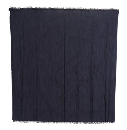 GF Ferre Dark Blue Wool Neck Wrap Shawl Fringes Scarf by GF Ferre
